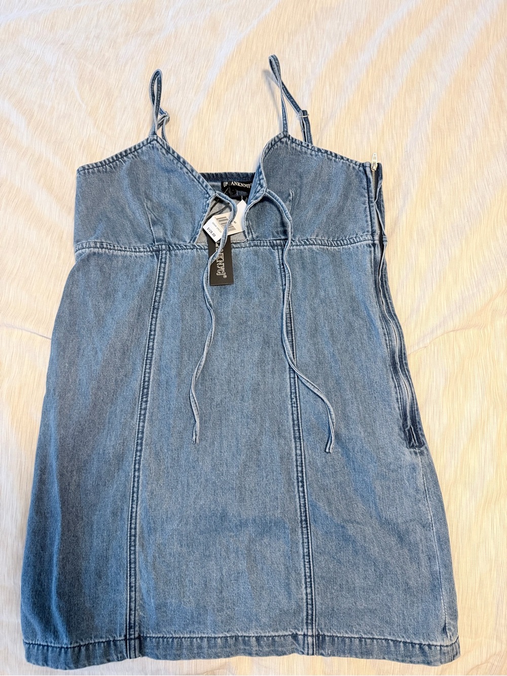 Blank NYC Light Blue Denim Slip Dress with Spaghetti Straps